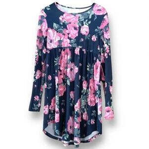 Macr & Steve Floral Long Sleeve Babydoll‎ Tunic with Flared Hem